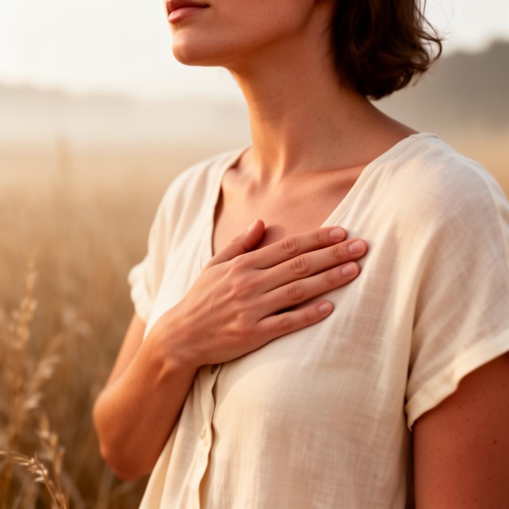 A person gently holding their hands over their heart, symbolising self-love